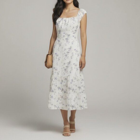 Reformation Dresses & Skirts - Reformation Floral Midi Dress Blue White Square Neck Wide Strap Medium